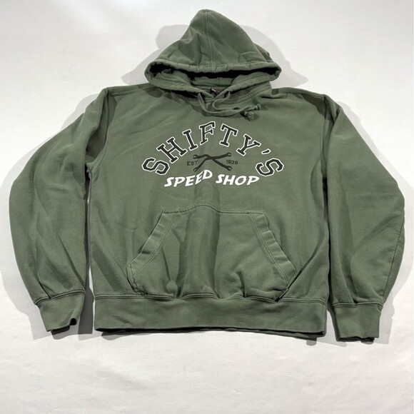 Mac Tools Mens Green Hoodie Shifty's Speed Shop Workwear Adult Sweatshirt Sz M - Picture 1 of 12